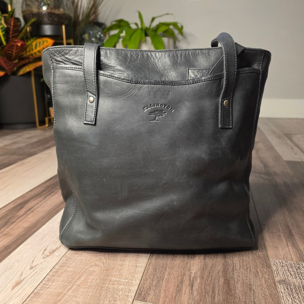 Vintage Ellington Tote Bag Womens Large Black Leather Classic Minimalis Bag